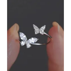 1pc Rhinestone Butterfly Shaped Opening Ring