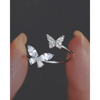 1pc Rhinestone Butterfly Shaped Opening Ring