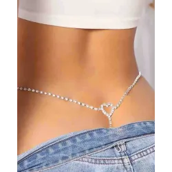 1pc Rhinestone Heart Decor Thong Panty Body Chain