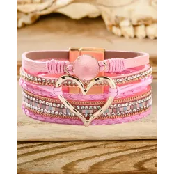 1pc Rhinestone Heart Pattern Braided Magnet Bracelet