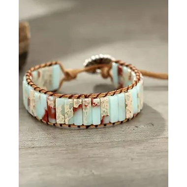 1pc Square Natural Stone Braided Adjustable Strap Bracelet