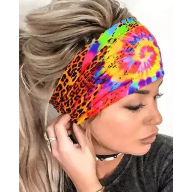 1pc Tie Dye Leopard Print Sports Wide Headband