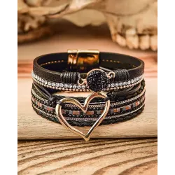 1pc Tribal Multi-layer Heart Pattern Rhinestone Magnet Wide Bracelet