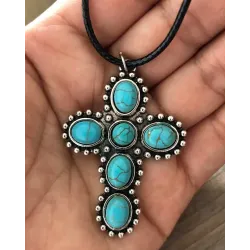 1pc Turquoise Cross Pendant Necklace