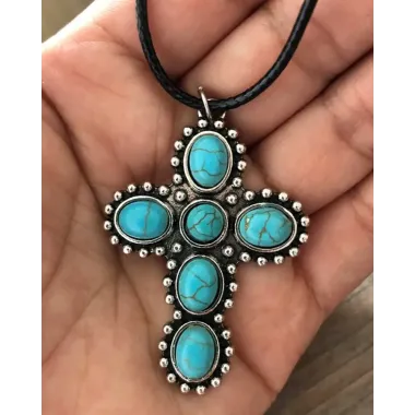 1pc Turquoise Cross Pendant Necklace