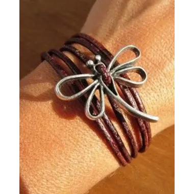 1pc Vintage Dragonfly Shaped Leather Multi-Layer Bracelet