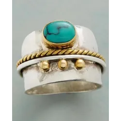 1pc Women\'s Jewelry Retro Ethnic Metal Turquoise Beaded Ring