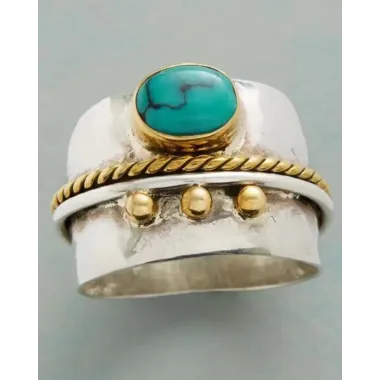 1pc Women's Jewelry Retro Ethnic Metal Turquoise Beaded Ring