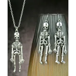 2PCS Halloween Skeleton Pendant Necklace & Hook Earrings Jewelry Set