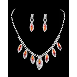 2PCS Rhinestone Crystal Stone Tassel Pendant Necklace & Drop Earrings Wedding Bridal Jewelry Set