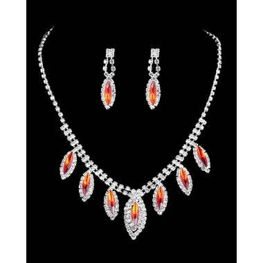 2PCS Rhinestone Crystal Stone Tassel Pendant Necklace & Drop Earrings Wedding Bridal Jewelry Set