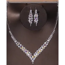 2PCS Rhinestone Decor Necklace & Dangle Earrings Wedding Bridal Jewelry Set