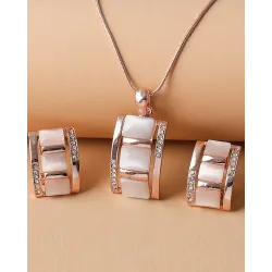 2PCS Square Opal Trendy Pendant Necklace & Earrings Jewelry Set