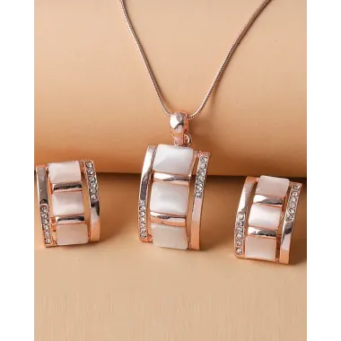 2PCS Square Opal Trendy Pendant Necklace & Earrings Jewelry Set