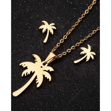 2pcs Coconut Tree Shaped Pendant Necklace & Earrings Jewelry Set