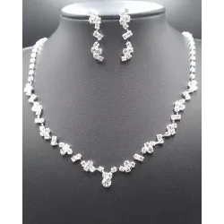 2pcs Fashionable Asymmetrical Rhinestone Drop Earrings & Necklace Wedding Bridal Jewelry Set