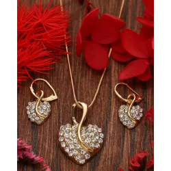 2pcs Rhinestone Heart Shaped Pendant Necklace & Earrings Jewelry Set