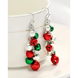 3PCS Christmas Jingle Bell Beaded Chain Necklace & Drop Earrings & Bracelet Jewelry Set