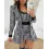 3PCS Houndstooth Print Blazer Coat & Skirt Set With Crop Top