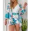 3PCS Plain Bodysuit & Floral Chain Print Shorts Set With Blouse