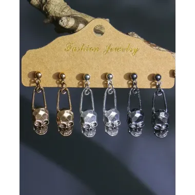 3Pairs Halloween Skull Dangle Drop Earrings Set