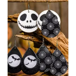 3Pairs Halloween Thanksgiving Graphic Print Drop Earrings