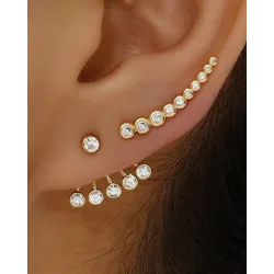 3pcs Faux Zircon Stud Earrings & Ear Climbers Set