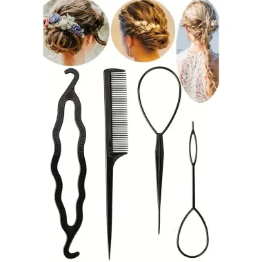 4PCS Bun Maker & Hair Braid Tool & Comb & Magic Hair Twist Hair Styling Accessories Kit Set