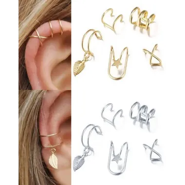 5pcs Minimalist Non-Piercing Cartilage Clip Cross Helix Ear Cuffs Set