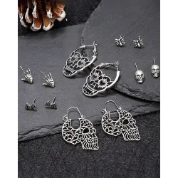 6Pairs Halloween Hollow Skull Head Stud Earrings Set