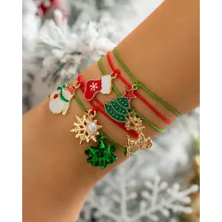 6pcs Christmas Snowflake Tree Elk Snowman Pendant Bracelet Set