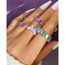 7pcs Crystal Butterfly Geometric Rings Set