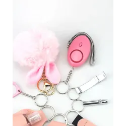 9pcs Graphic Print Whistle Pom Pom Self Defensive Keychain Set