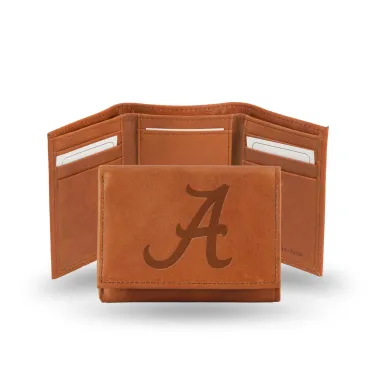 Alabama Crimson Tide Wallet Embossed Trifold Pecan Cowhide - Special Order