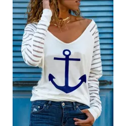 Anchor Striped Print Casual T-shirt