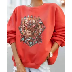 Animal Print Long Sleeve Drop Shoulder Sweatshirt