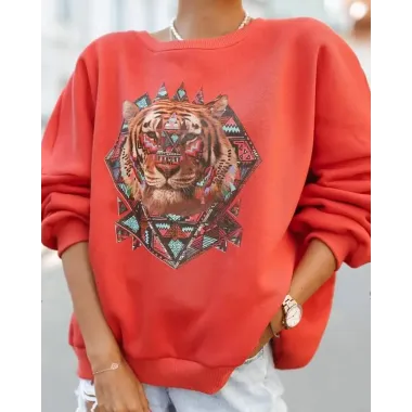 Animal Print Long Sleeve Drop Shoulder Sweatshirt