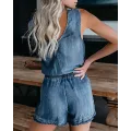 Bandeau Frill Hem Drawstring Textured Romper