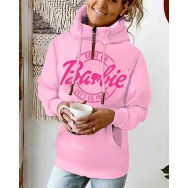 Barbie Letter Print Pocket Design Hoodie