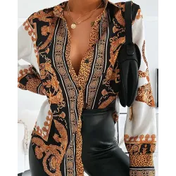 Baroque Print Button Front Shirt