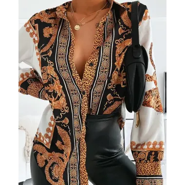 Baroque Print Button Front Shirt