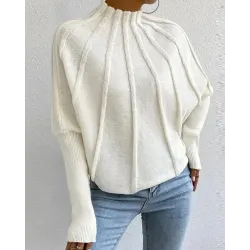 Batwing Sleeve Mock Neck Knit Sweater