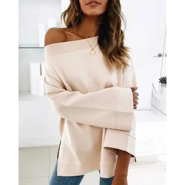 Bell Sleeve Slit Casual Sweatshirt