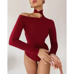 Bowknot Decor Cold Shoulder Skinny Bodysuit