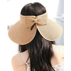 Bowknot Design Wide Brim Sun Visor Straw Hat