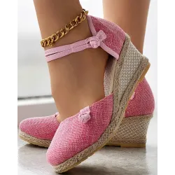 Braided Espadrille Knot Button Ankle Strap Wedge Sandals