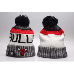 Bulls White Wordmark Cuffed Pom Knit Hat YP