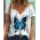 Butterfly Print Short Sleeve V-Neck Casual T-shirt