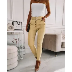 Button Fly Skinny Pants With Belt