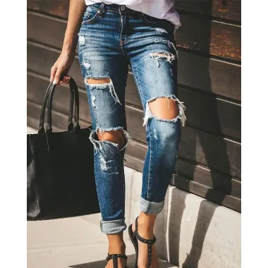 Casual Slim Fit Ripped Jeans